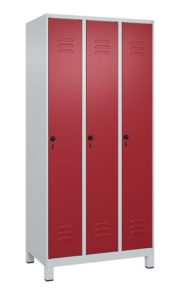 C+P Umkleidespind Classic PLUS mit Mitteltrennwand, Füße, 3 Abteile, 1950x900x500mm, 7035/3003, Drehriegel, 080010-30F S10001