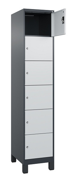 C+P Schließfachschrank Evolo PLUS, mit Füßen, 6 Fächer, 1950x400x500mm, 7016/70, Frontfarbe RAL 7035 Lichtgrau, 049010-126 S10017