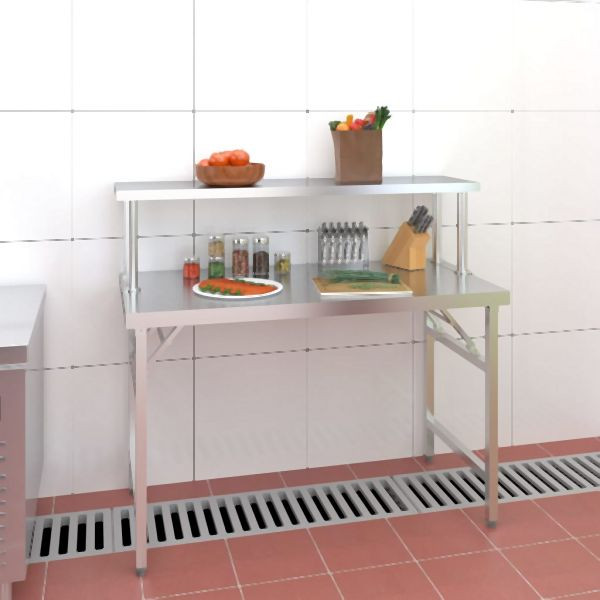 vidaXL Küchen-Arbeitstisch mit Aufsatzboard 120x60x115 cm Edelstahl, 3155991