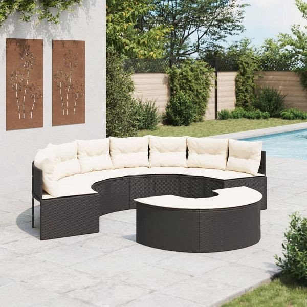 vidaXL 2-teilig Garten-Sofagarnitur Halbrund Schwarz Poly-Rattan, 3262070