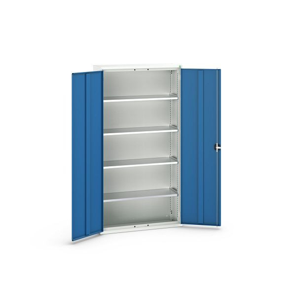 bott verso Flügeltürschrank, mit 4 Fachböden, BxTxH: 1050 x 350 x 2000 mm, Lichtgrau / Enzianblau, 16926219.11
