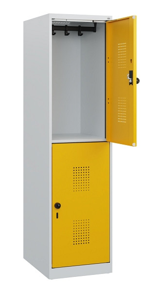 C+P Doppelstöckiger Spind Evolo PLUS, 2 Fächer, 1530x400x500mm, 7035/1004, Drehriegel, 0493005-12 S10000