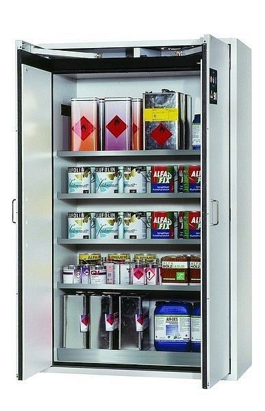 asecos Sicherheitsschrank S-CLASSIC-90, S90.196.120 in lichtgrau RAL 7035 mit 4x Fachboden (Edelstahl), 30115-001-30136