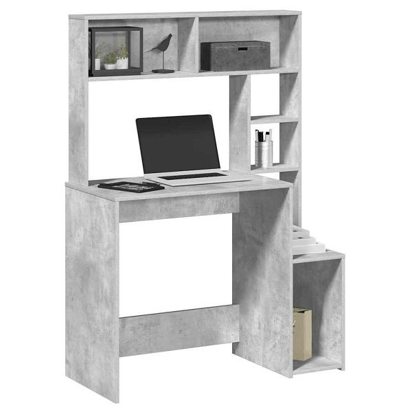 vidaXL Schreibtisch mit Regal Betongrau 100x45x140 cm Holzwerkstoff, 860439