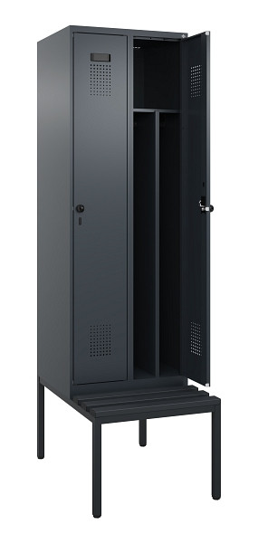 C+P Spind Evolo PLUS, 2 Abteile, 2120x600x815mm, 7016/7016, Drehriegel, Sitzfläche Kunststoff, Sitzbank, 0490507-20F S10070