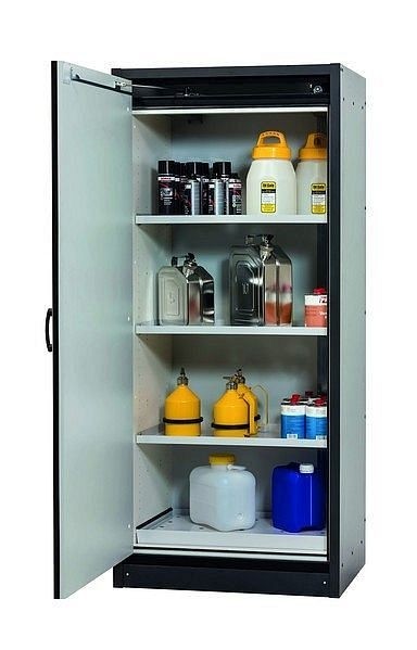 asecos Sicherheitsschrank Q-CLASSIC-30, Q30.195.086.WD in reinweiß RAL 9010 mit 3x Fachboden (Stahlblech), 31008-070-30043