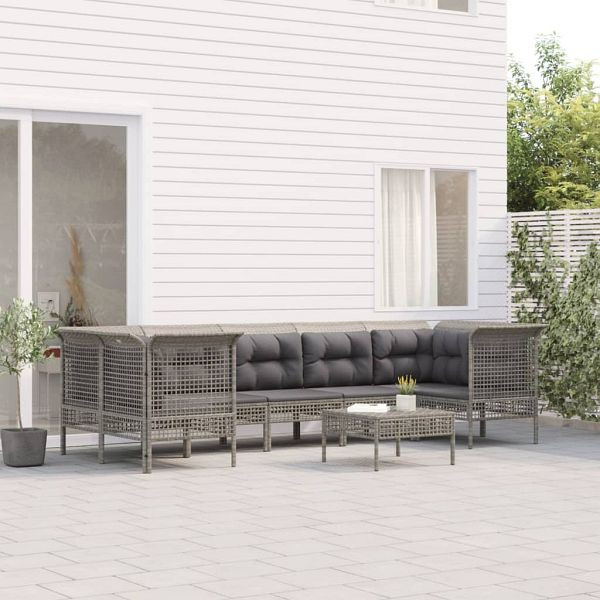 vidaXL 8-teilig Garten-Lounge-Set mit Kissen Grau Poly Rattan, 3187479
