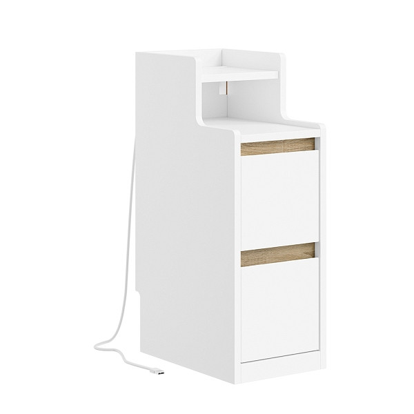SoBuy Nachttisch Weiß mit 2 Schubladen, Beistelltisch mit USB-Ladestation, Kommode aus Spanplatte und MDF, 22×34×60 cm, Tragkraft 17 kg, FBT178-E-WN