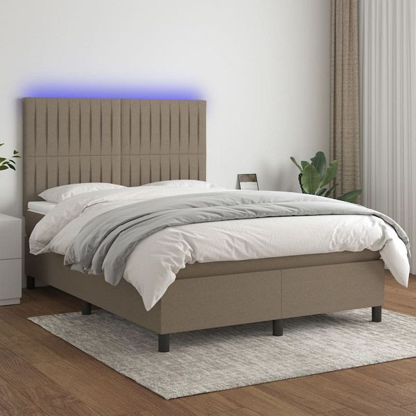 vidaXL Boxspringbett mit Matratze & LED Taupe 140x190 cm Stoff, 3135033