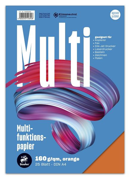 Staufen Multifunktionspapier 7X PLUS - A4, 160 g/qm, orange, 25 Blatt, 734051694
