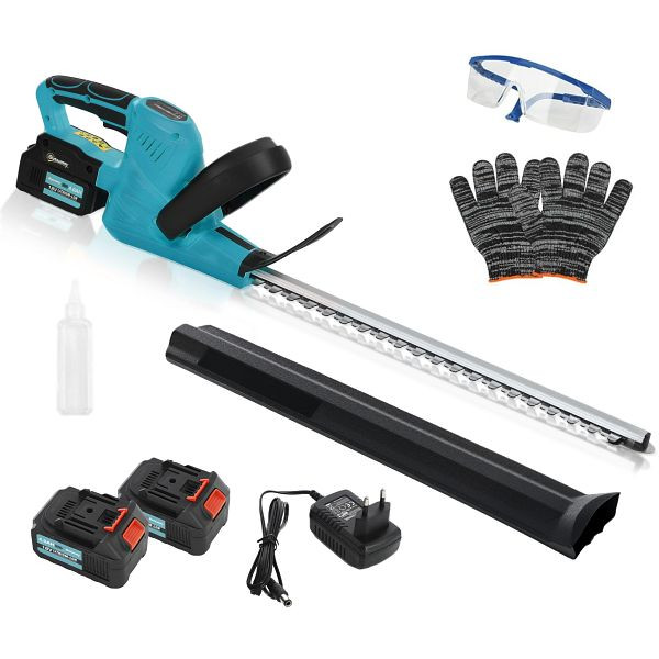 Outsunny Elektro Heckenschere Akku Elektrischer Heckenschneider mit 51cm Schnittlänge Motor, Akku Blau, 84H-387V90BU