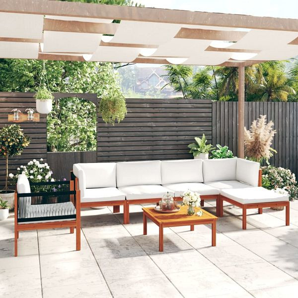 vidaXL 7-tlg. Garten-Lounge-Set mit Kissen Cremeweiß Massivholz Akazie, 3057882