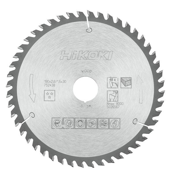 HiKOKI TCT Kreissägeblatt Holz 190x30xZ48 Wechselzahn, 752438