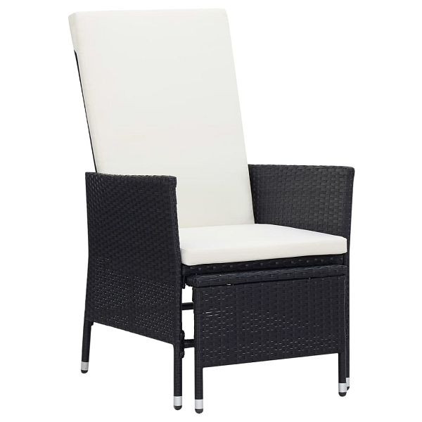 vidaXL Garten-Liegestuhl mit Auflagen Poly Rattan Schwarz, 310228