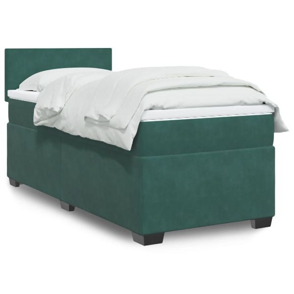 vidaXL Boxspringbett mit Matratze Dunkelgrün 90x200 cm Samt, 3286207