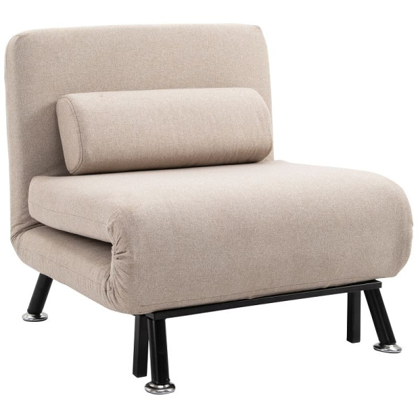 HOMCOM Klappsessel mit Bettfunktion, klappbarer Relaxsessel in Leinenoptik, Verstellbare Rückenlehne, 75 x 70 x 75 cm, Beige, 833-066BG