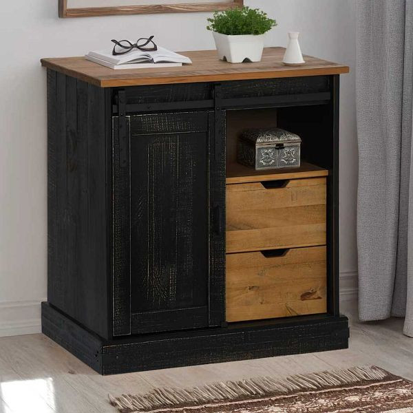 vidaXL Sideboard HALDEN mit Schiebetür Schwarz 80x40x80 cm Massivholz, 4018420