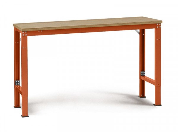 Manuflex Arbeits-Grundtisch UNIVERSAL Spezial mit Multiplexplatte, BxTxH = 2000 x 1200 x 722-1022 mm, Rotorange, AU7135.2001