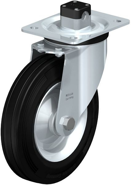 Blickle L-RD 202R-CS11 Stahlblech-Lenkrolle, mittelschwere Ausführung, mit Anschraubplatte & Zentralfeststeller, Zweikomponenten-Vollgummi, Schwarz, 849995