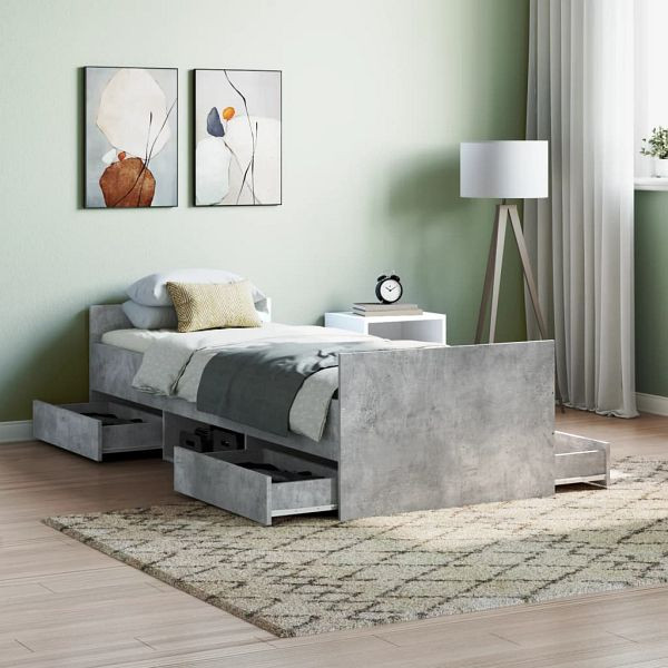 vidaXL Bettgestell mit Kopf- und Fußteil Betongrau 75x190 cm, 3203820