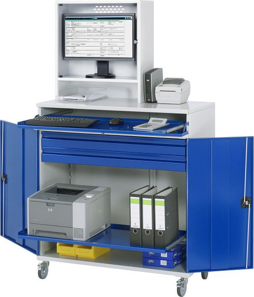 RAU Computer-Schrank - Modell 66, B1100 x T520 x H1895 mm, Monitorgehäuse B650 x T250 x H710 mm, 07-1100-M66-MG2F.11