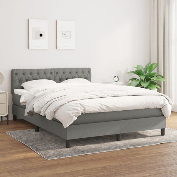 vidaXL Boxspringbett mit Matratze Dunkelgrau 140x200 cm Stoff, 3140298