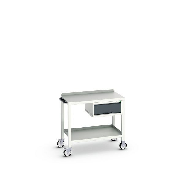 bott verso mobiler Beistelltisch, mit 1 Schublade und Stahl-Platte, BxTxH: 1000 x 600 x 910 mm, Lichtgrau / Anthrazitgrau, 16922800.19