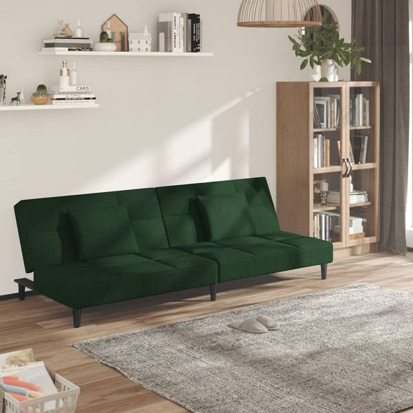 vidaXL Schlafsofa 2-Sitzer mit 2 Kissen Dunkelgrün Samt, 375809