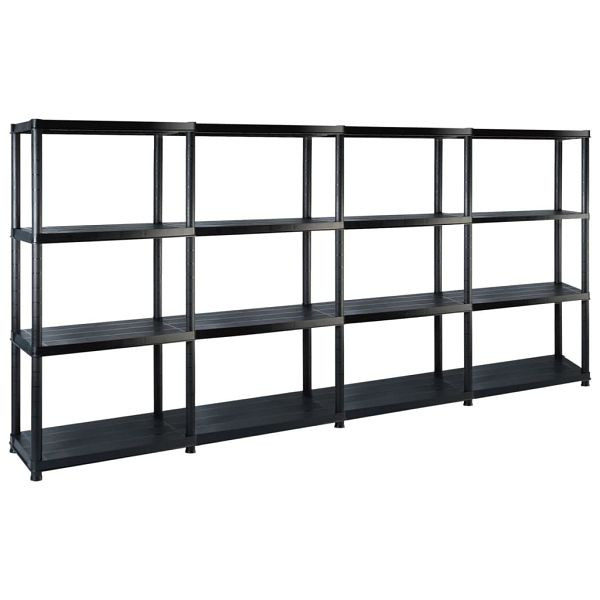 vidaXL Lagerregal mit 4 Böden Schwarz 244x30,5x130 cm Kunststoff, 3059859