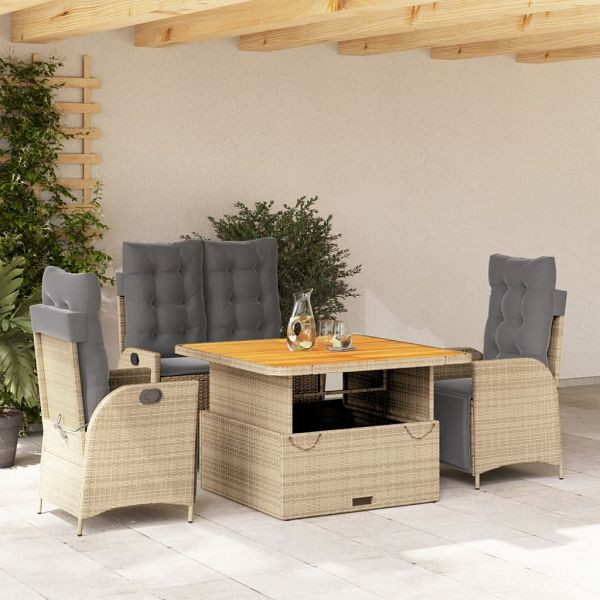 vidaXL 4-teilig Garten-Essgruppe mit Kissen Beige Poly Rattan, 3277489