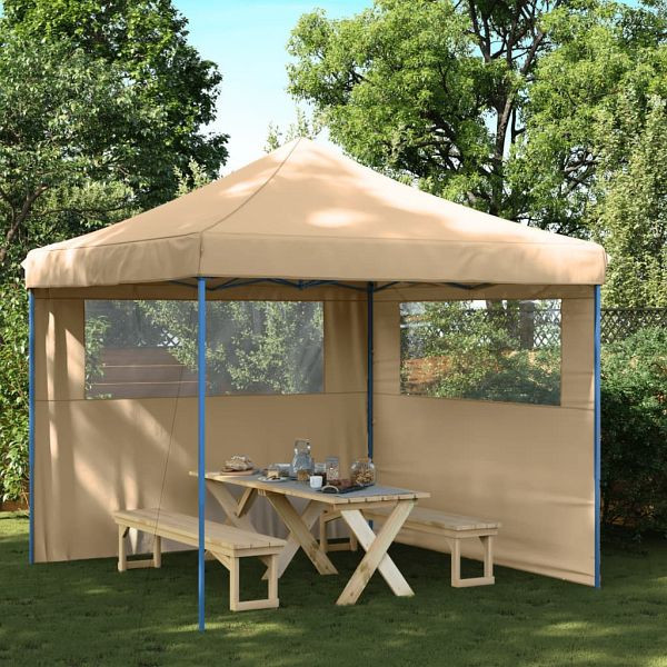 vidaXL Partyzelt Faltbar Pop-Up mit 2 Seitenteilen Beige, 4004921