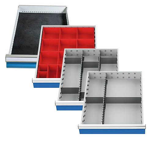 Bedrunka+Hirth Einteilungssortiment (4-teilig) für Schubladen R 18-24, 1 x Kleinteilekästchen, 2 x Metalleinteilung 450 x 600 mm, 500/584A