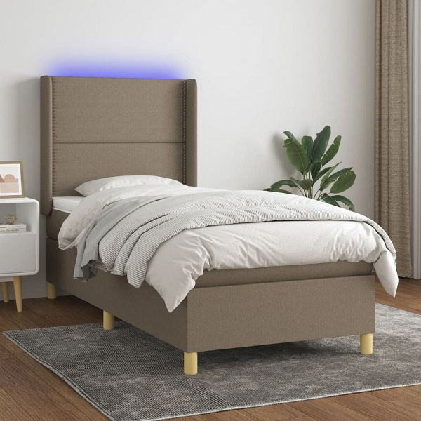 vidaXL Boxspringbett mit Matratze & LED Taupe 90x190 cm Stoff, 3138761