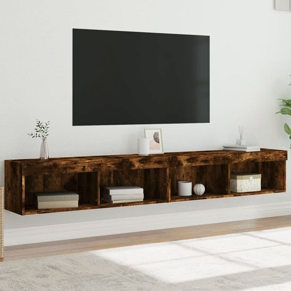 vidaXL TV-Schränke mit LED-Leuchten 2 Stück Räuchereiche 100x30x30 cm, 837164