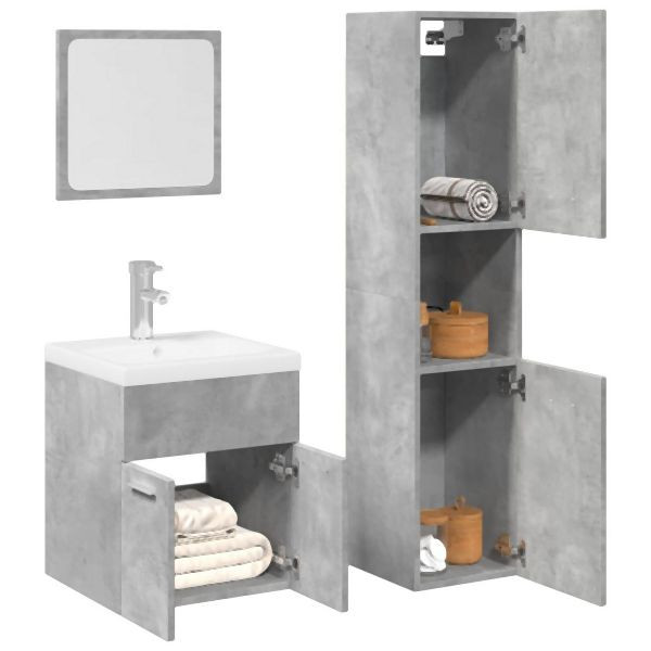 vidaXL 4-tlg. Badmöbel-Set Betongrau Holzwerkstoff, 3324879