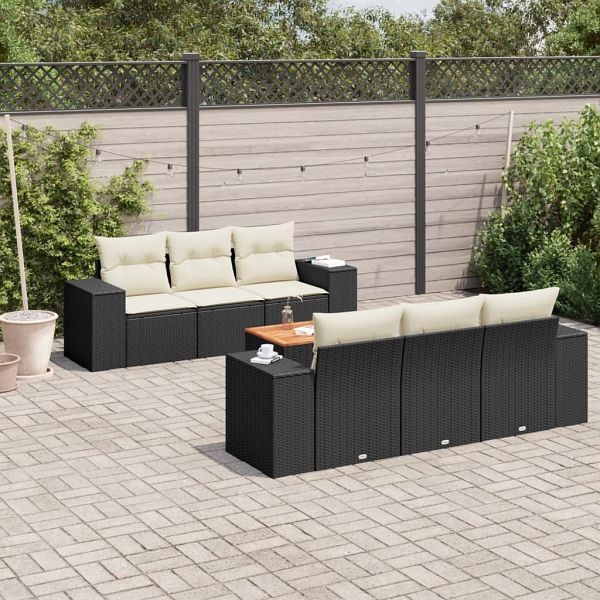 vidaXL 7-teilig Garten-Sofagarnitur mit Kissen Schwarz Poly Rattan, 3257666