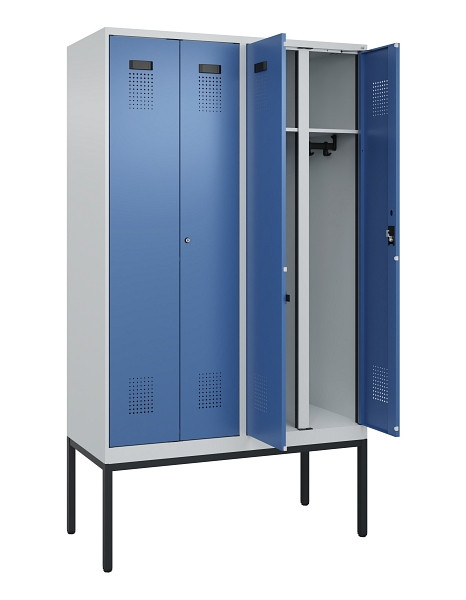 C+P Schwarz-Weiß-Spind Evolo PLUS, Gestell, 4 Abteile, 2120x1200x500mm, 7035/502, Zylinderschloss, 0490327-40 S10035