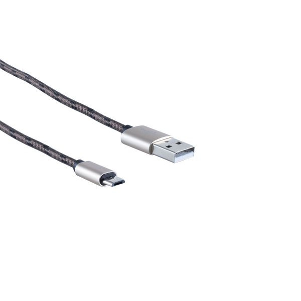 S-Conn USB Ladekabel, USB-A-Stecker auf USB Micro B Stecker, Nylon, braun, 0,3m, 14-50076