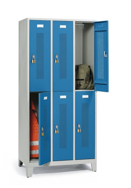 Deskin Doppelstöckiger Spind mit Füßen, Lichtblau RAL 5012, 870 x 500 x 1800 mm, 6 Abteile, Korpus: Lichtgrau RAL 7035, 331422