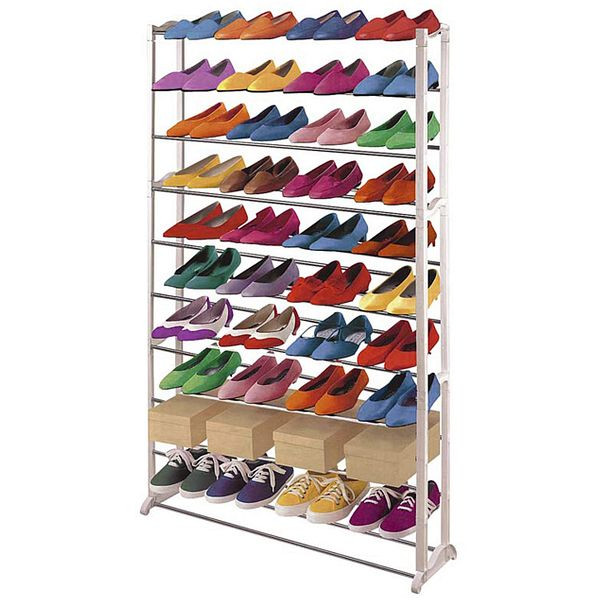 Mendler Schuhregal Schuhablage, Kunststoff, Metall Querstreben, weiß, für 40 Paar Schuhe, 9845