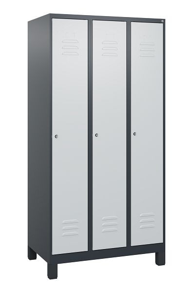 C+P Umkleidespind Classic PLUS mit Mitteltrennwand, Füße, 3 Abteile, 1800x900x500mm, 7016/7035, Zylinderschlösser, 0800107-30F S10028