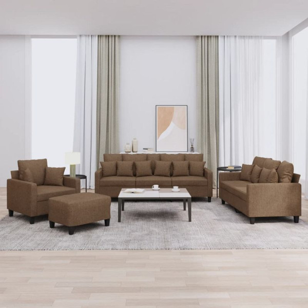 vidaXL 4-teilige Sofagarnitur mit Kissen Braun Stoff, 3201643