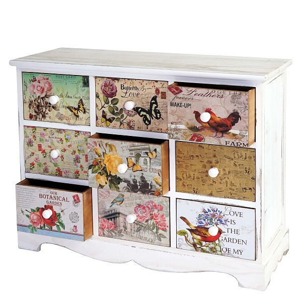 Mendler Kommode Venlo, Schubladenschrank Shabby-Look, Vintage, 9 Schubladen 60x79x30cm, 46533