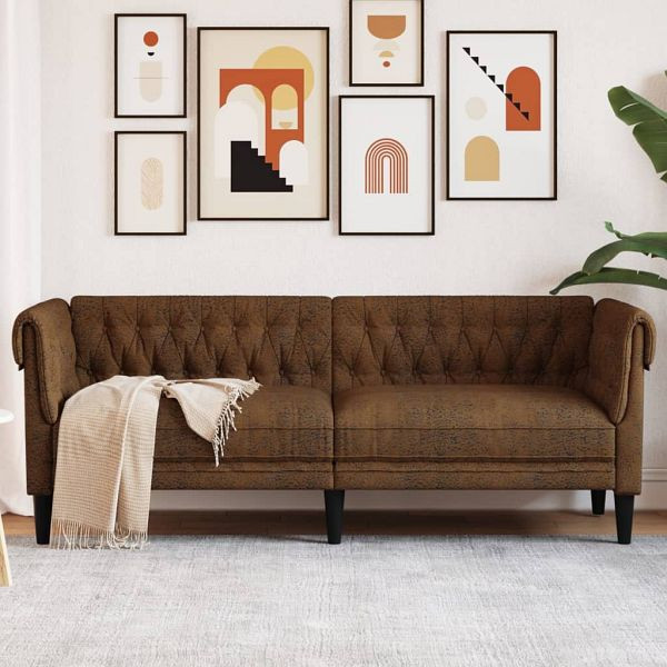vidaXL Chesterfield-Sofa 3-Sitzer Braun Stoff, Füllung: Schaumstoff, 372564