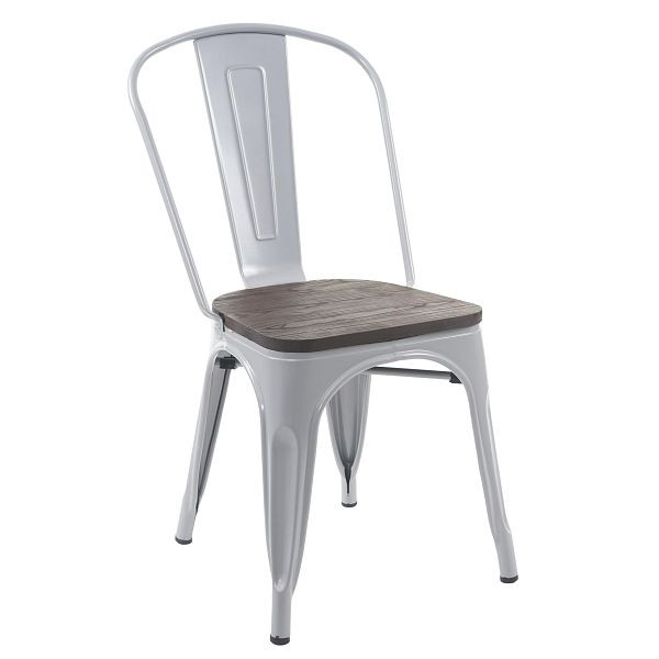 Mendler Stuhl HWC-A73 inkl. Holz-Sitzfläche, Bistrostuhl Stapelstuhl, Metall Industriedesign stapelbar, grau, 74895