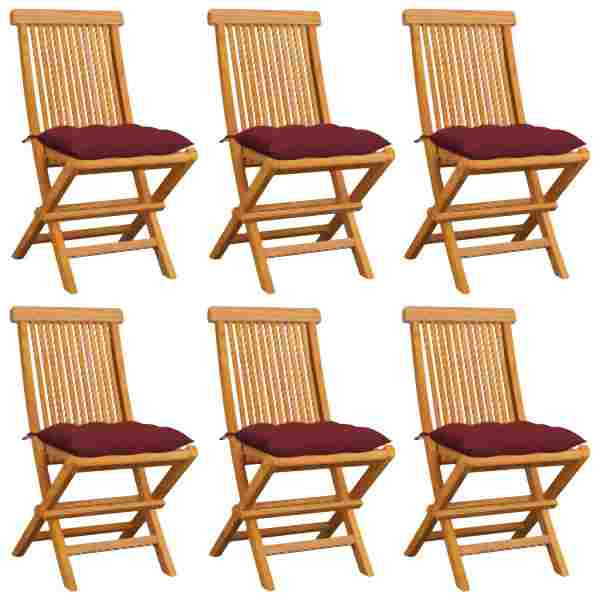vidaXL Gartenstühle mit Weinroten Kissen 6 Stück Massivholz Teak, 3065614