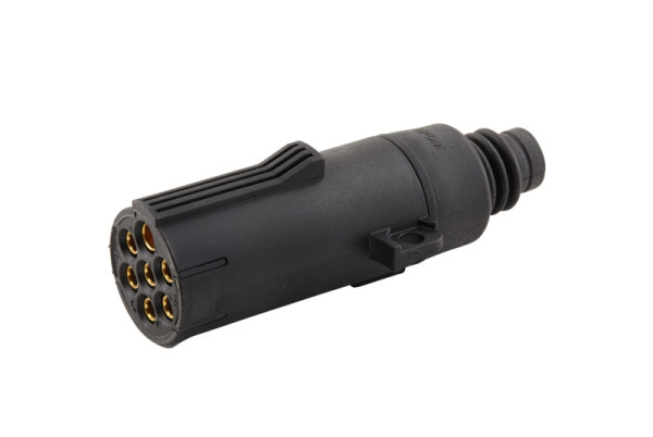 HELLA Stecker, 24V, 7-polig, Stecker: Flachstecker, mit Kabelverschraubung, Kunststoff, schwarz, DIN/ISO: 1185 N-Typ, 8JA 008 084-021