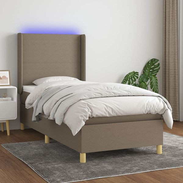 vidaXL Boxspringbett mit Matratze & LED Taupe 90x190 cm Stoff, 3138681