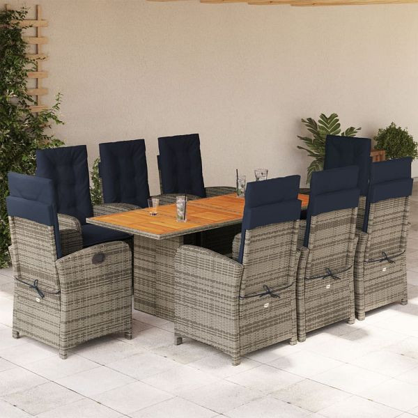vidaXL 9-teilig Garten-Essgruppe mit Kissen Beige Poly Rattan, 3212282
