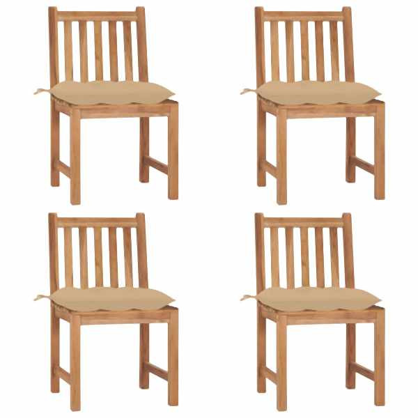 vidaXL Gartenstühle 4 Stück mit Kissen Massivholz Teak, 3073106